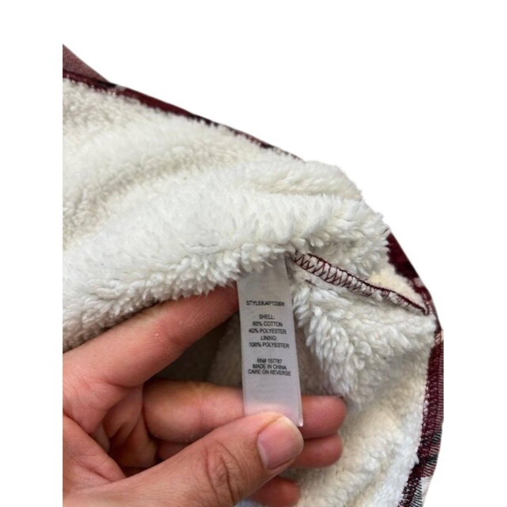 Jolie & Joy Women Plaid Sherpa Lined Flannel Shirt Burgundy White JAP1338N Small - Picture 4 of 8